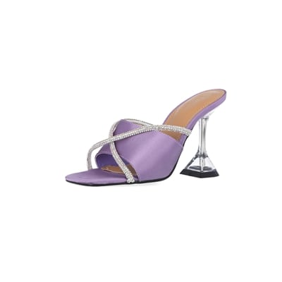 360 degree animation of product Purple diamante perspex heeled mules frame-1