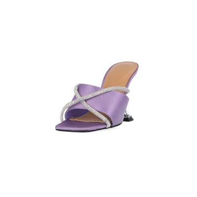 360 degree animation of product Purple diamante perspex heeled mules frame-23