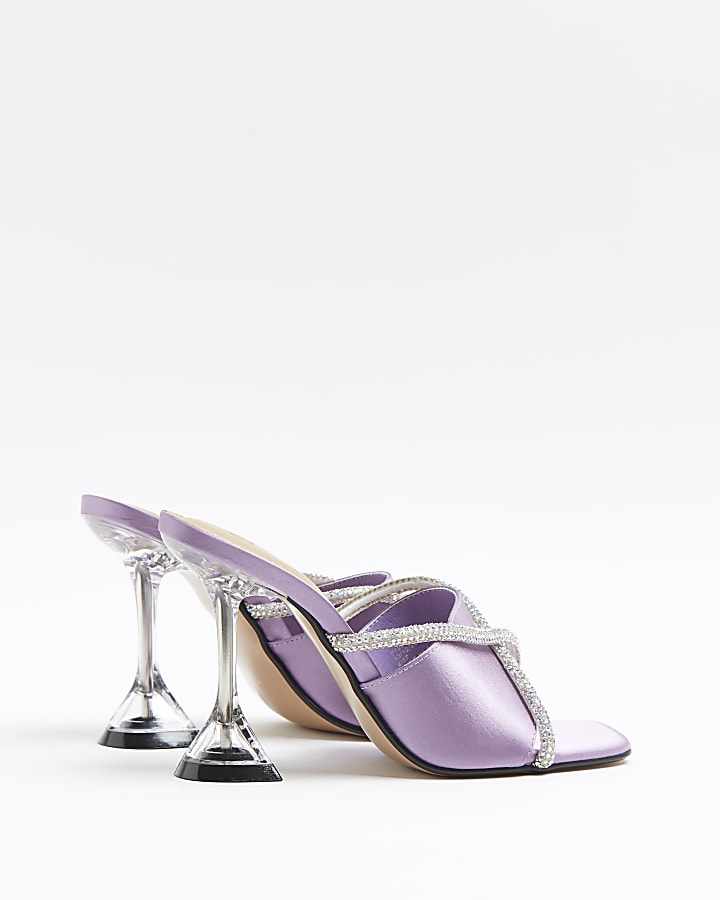 Purple diamante perspex heeled mules