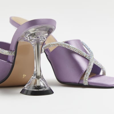 Purple diamante perspex heeled mules