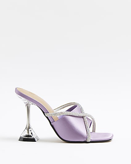 Purple diamante perspex heeled mules