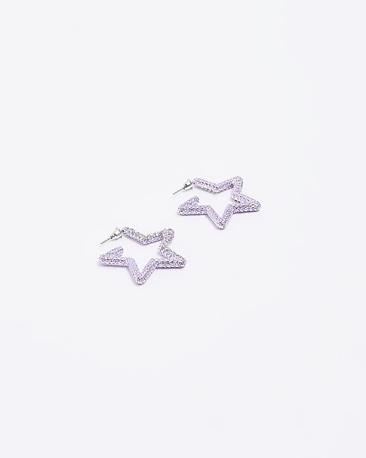 Purple diamante star hoop earrings