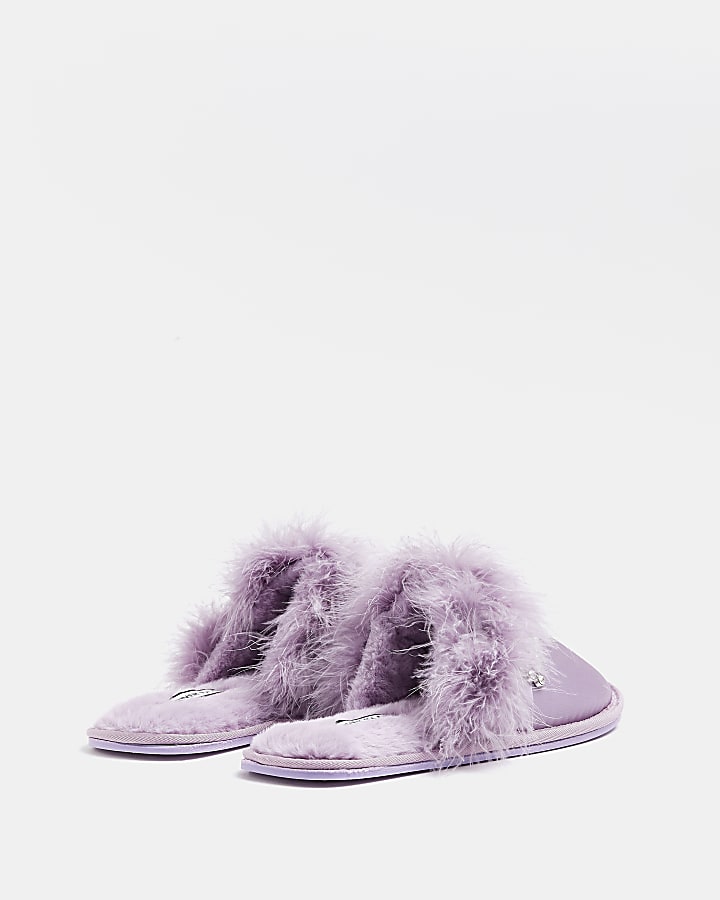 Purple embellished buckle slippers