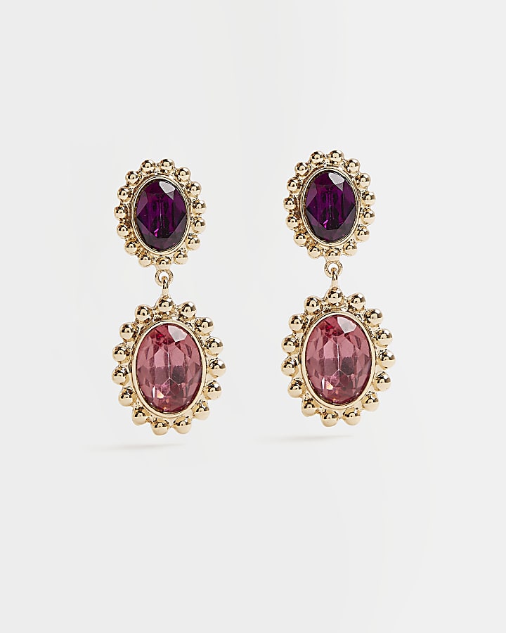 Purple embellished drop earrings