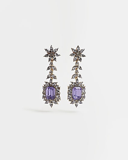 Purple embellished drop earrings
