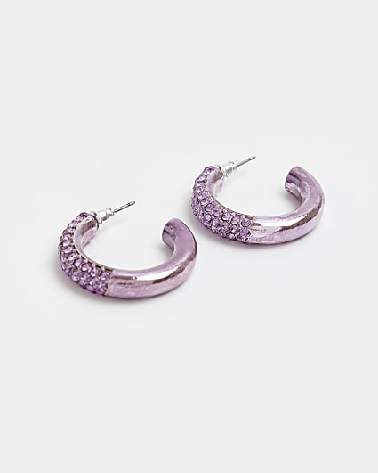 Purple embellished hoop earrings