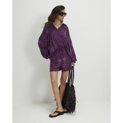 Purple Embellished Palm Shorts