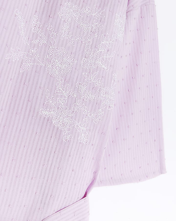 Purple embroidered wrap kimono