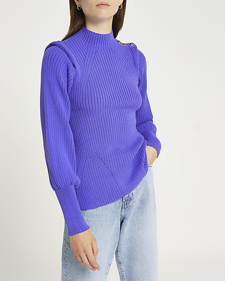Purple extended shoulder knit jumper