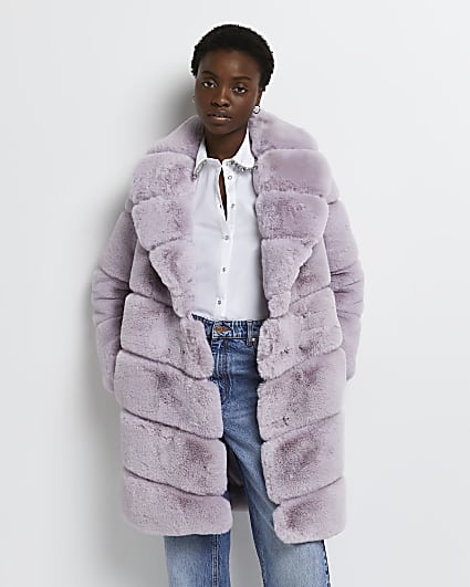 Purple faux fur paneled coat