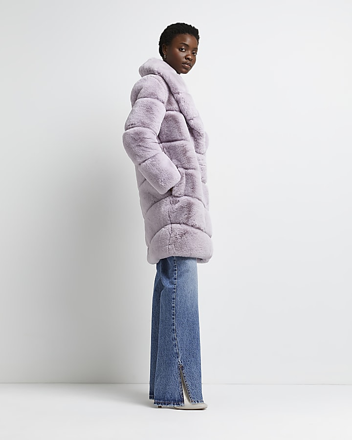 Purple faux fur paneled coat