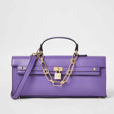 Purple faux leather padlock handbag | River Island