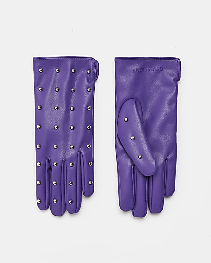 Purple faux leather studded gloves