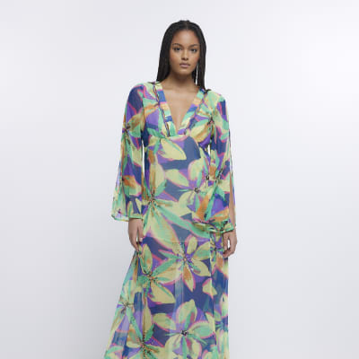 Purple floral beach maxi dress | River Island