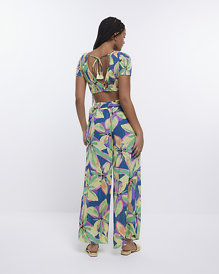 Purple floral beach palazzo trousers