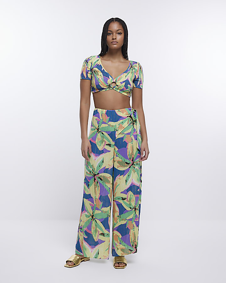Purple floral beach palazzo trousers