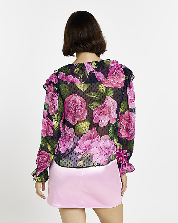 Purple floral chiffon blouse