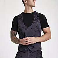 Purple floral double-breasted waistcoat