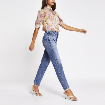 Purple floral embellished high neck top