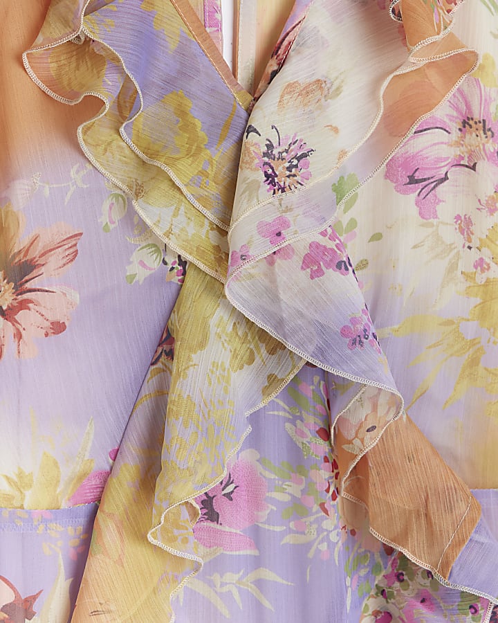 Purple floral frill smock maxi dress
