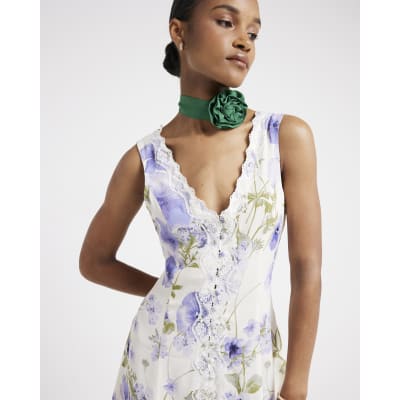 Purple Floral Mini Dress River Island