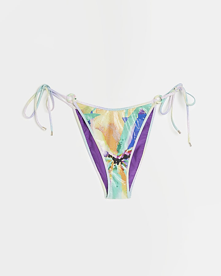 Purple floral reversible bikini bottoms