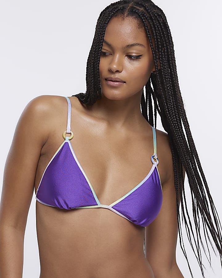 Purple floral reversible bikini top