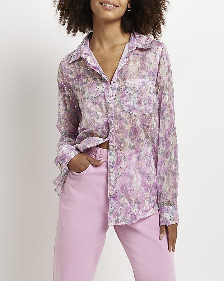 Purple floral sequin shirt