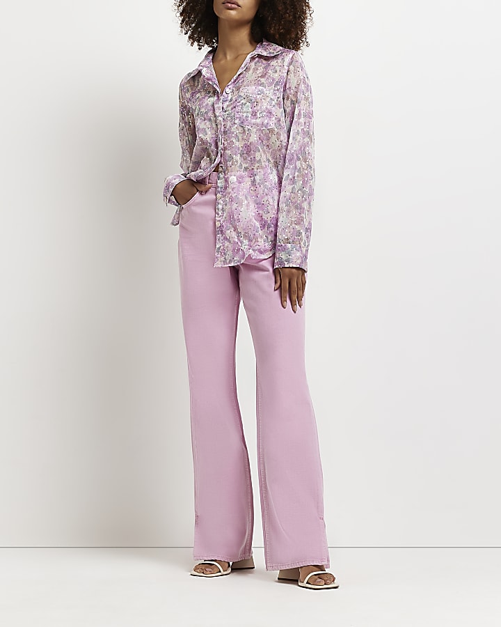 Purple floral sequin shirt