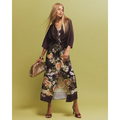Floral Twist Front Midi Dress