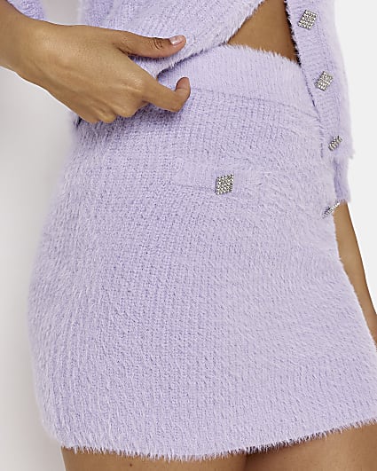 Purple fluffy button mini skirt