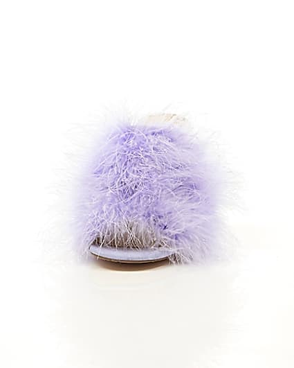 360 degree animation of product Purple fluffy feather block heel mules frame-3