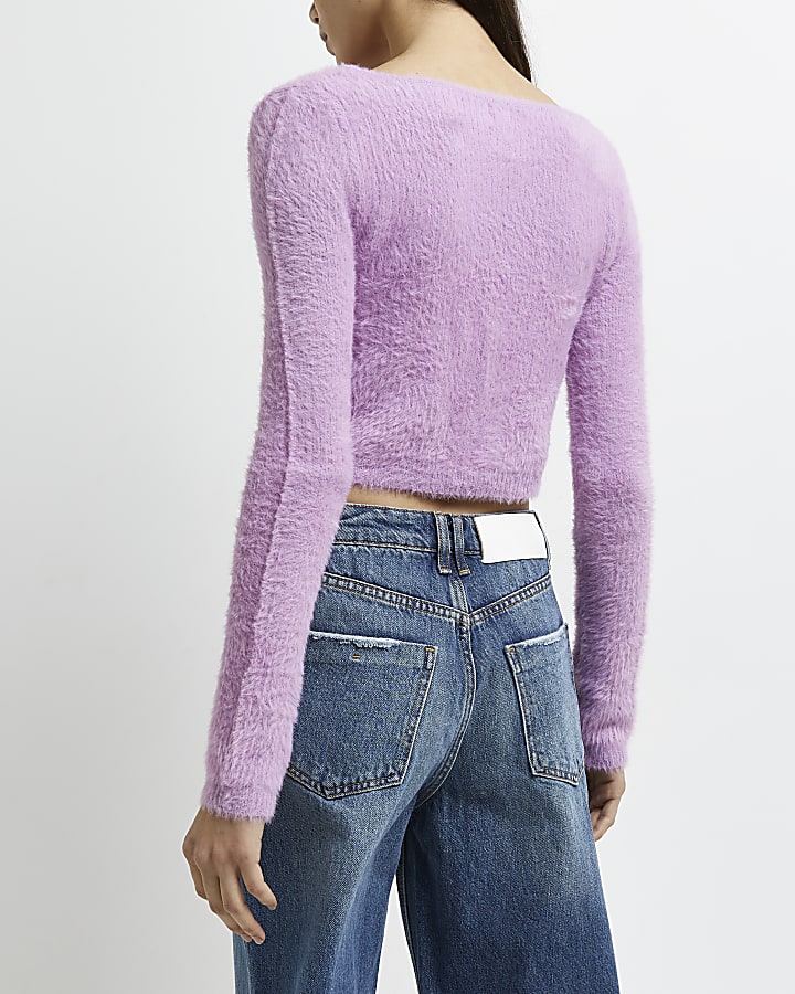 Purple fluffy knit cardigan