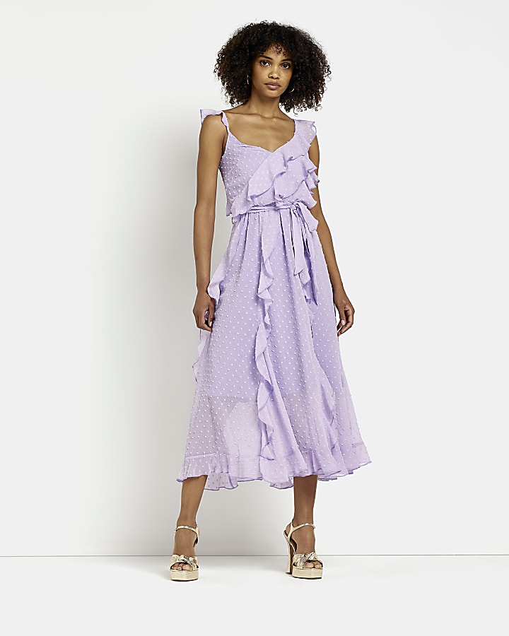 Purple frill midi dress