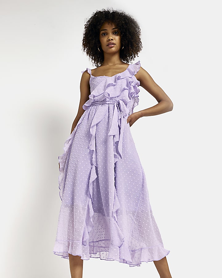 Purple frill midi dress