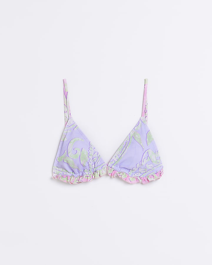 Purple frill triangle bikini top