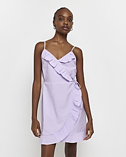 Purple frill wrap slip mini dress