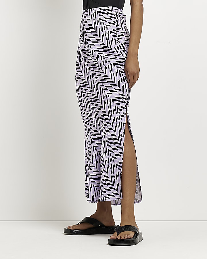 Purple geometric print midi skirt