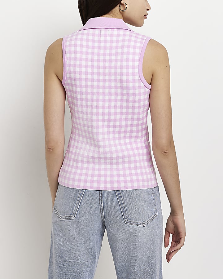 Purple gingham knitted shirt