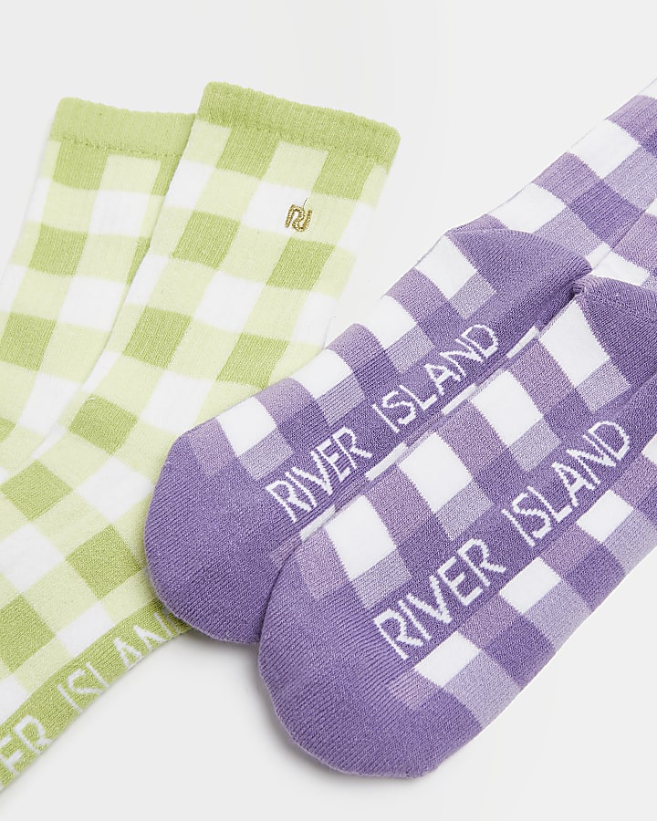 Purple gingham tube socks multipack