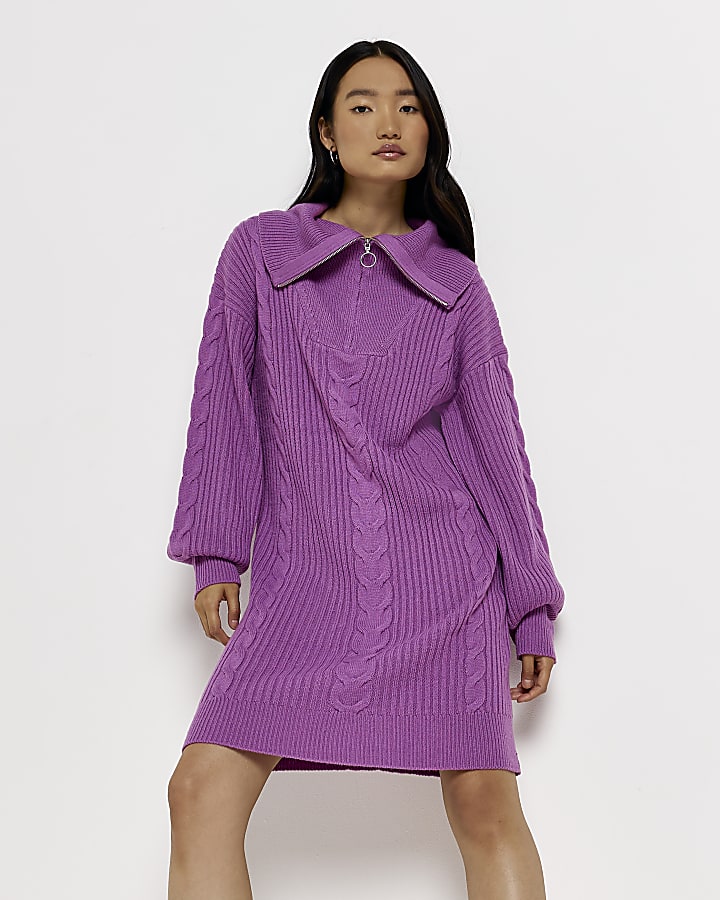 Purple half zip jumper mini dress