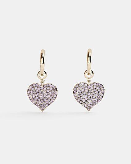 Purple heart drop earrings