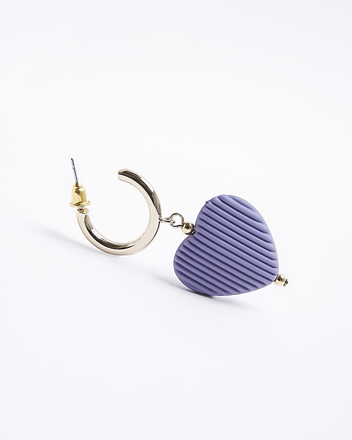 Purple heart drop hoop earrings
