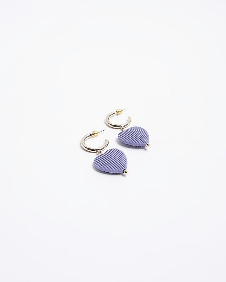 Purple heart drop hoop earrings