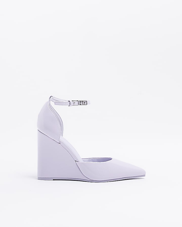 Purple heeled wedge shoes