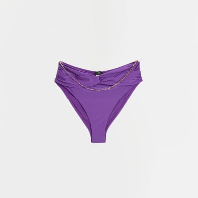 Purple high waisted bikini bottoms River Island