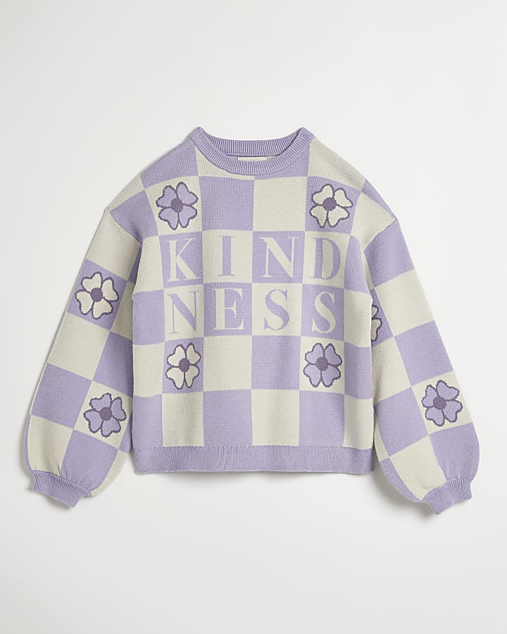Purple kindness floral check print jumper