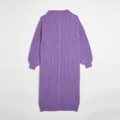 Purple knit cable jumper midi dress