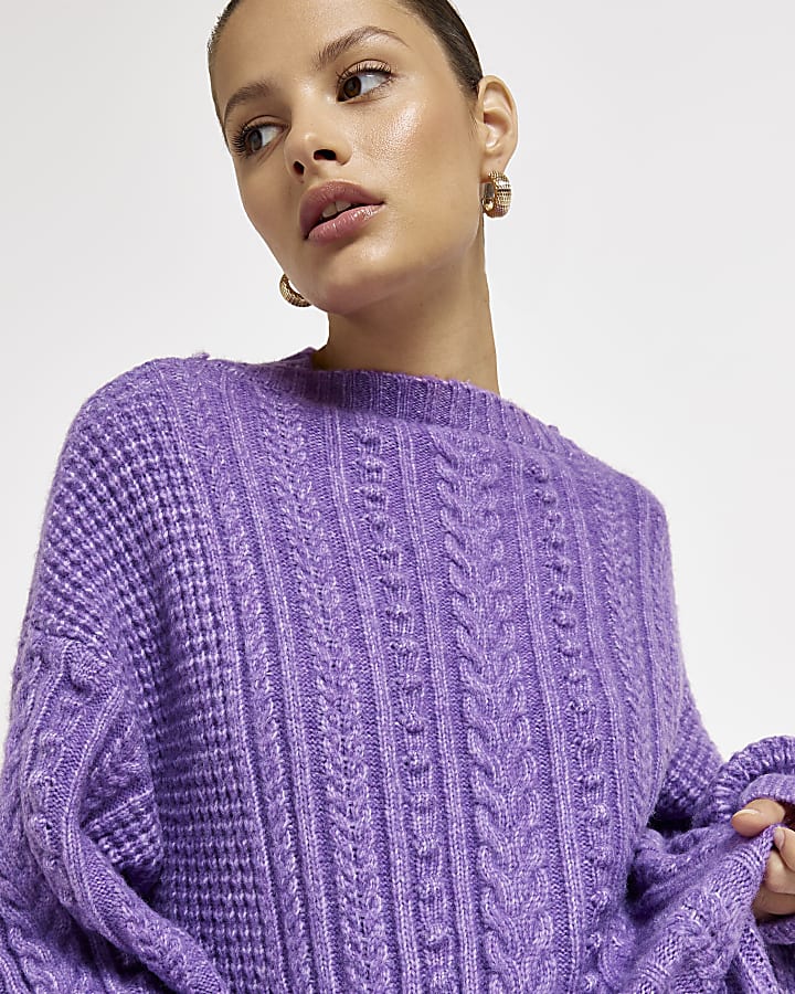 Purple knit cable jumper midi dress