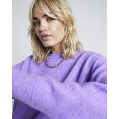 Purple knit oversized jumper River Island